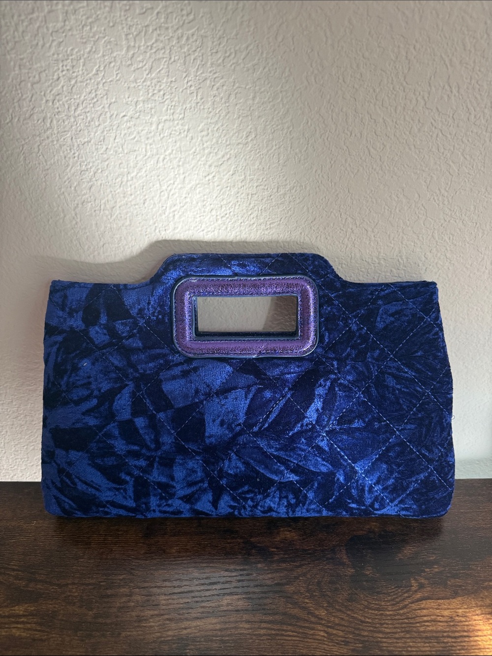 INC Blue Velvet Handle Clutch